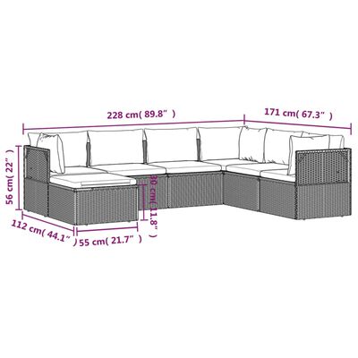 vidaXL 7-delige Loungeset met kussens poly rattan grijs