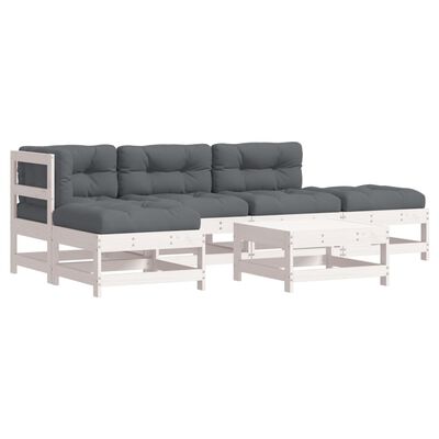 vidaXL 6-delige Loungeset met kussens massief hout wit