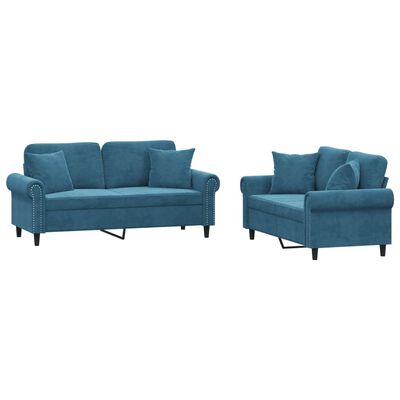 vidaXL 2-delige Loungeset met kussens fluweel blauw