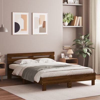 vidaXL Bedframe met hoofdeinde bewerkt hout bruineikenkleur 140x200 cm