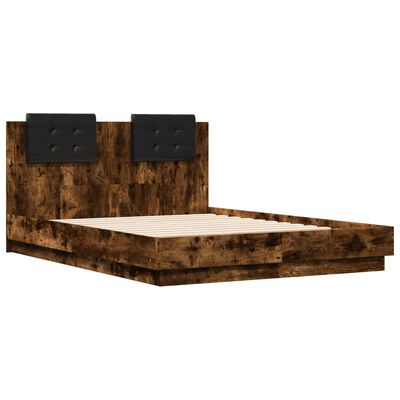 vidaXL Bedframe met hoofdeinde bewerkt hout gerookt eiken 140x190 cm