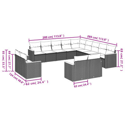 vidaXL 13-delige Loungeset met kussens poly rattan gemengd beige