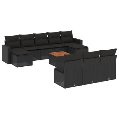 vidaXL 11-delige Loungeset met kussens poly rattan zwart