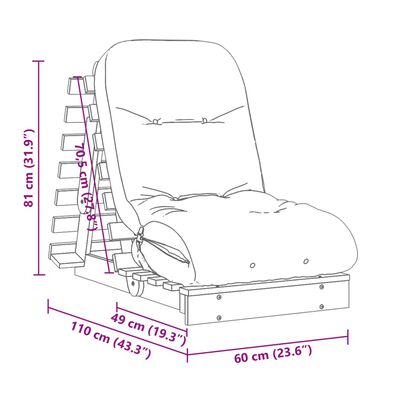 vidaXL Futon slaapbank met matras 60x206x11 cm massief grenenhout wit