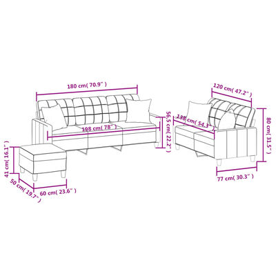 vidaXL 3-delige Loungeset met kussens kunstleer grijs