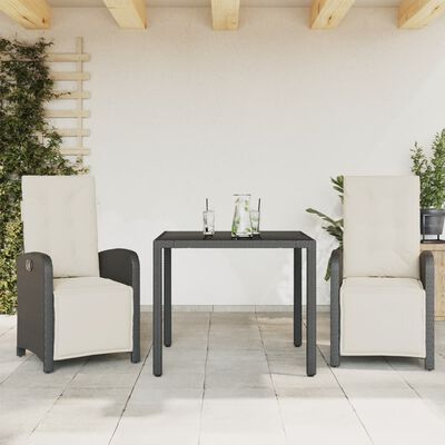 vidaXL 3-delige Bistroset met kussens poly rattan zwart