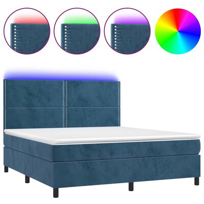 vidaXL Boxspring met matras en LED fluweel donkerblauw 160x200 cm