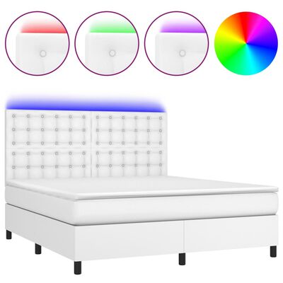 vidaXL Boxspring met matras en LED kunstleer wit 180x200 cm