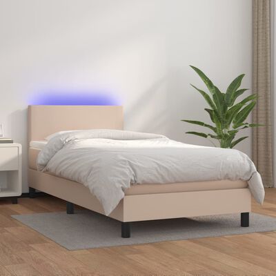 vidaXL Boxspring met matras en LED kunstleer cappuccinokleur 80x200 cm