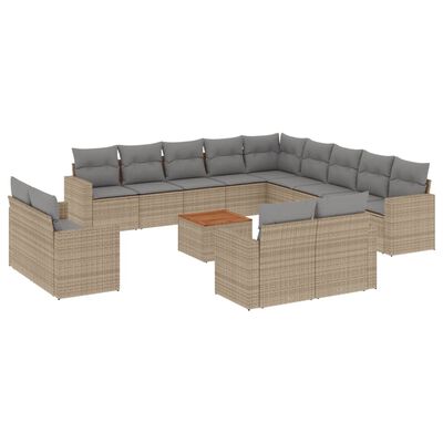 vidaXL 14-delige Loungeset met kussens poly rattan gemengd beige