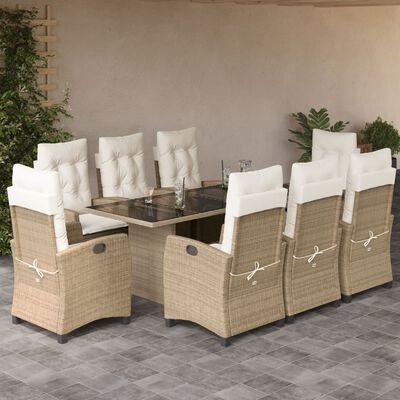 vidaXL 9-delige Tuinset met kussens poly rattan beige