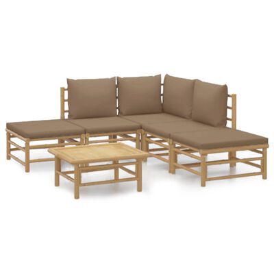 vidaXL 6-delige Loungeset met kussens bamboe taupe