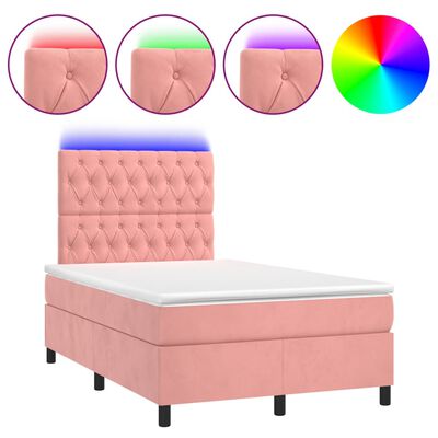 vidaXL Boxspring met matras en LED fluweel roze 120x190 cm