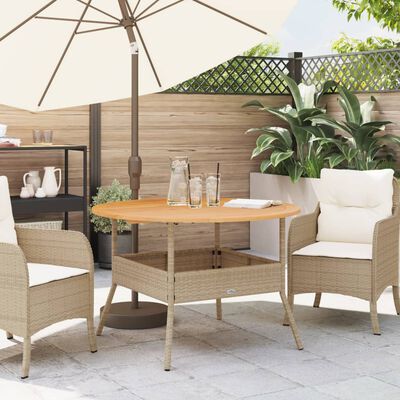 vidaXL Tuintafel met acaciahouten blad Ø110x71 cm poly rattan beige