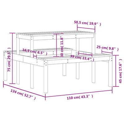 vidaXL Picknicktafel 110x134x75 cm massief douglashout