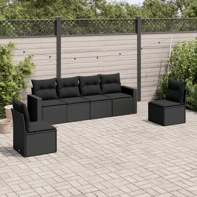 vidaXL 6-delige Loungeset met kussens poly rattan zwart