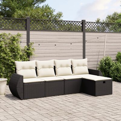 vidaXL 5-delige Loungeset met kussens poly rattan zwart