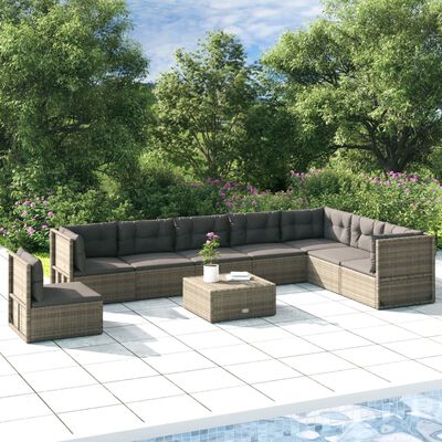 vidaXL 8-delige Loungeset met kussens poly rattan grijs