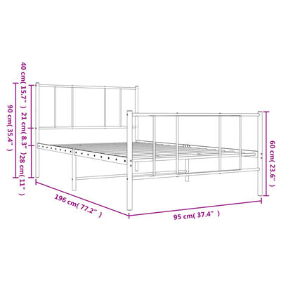 vidaXL Bedframe met hoofd- en voeteneinde metaal zwart 90x190 cm