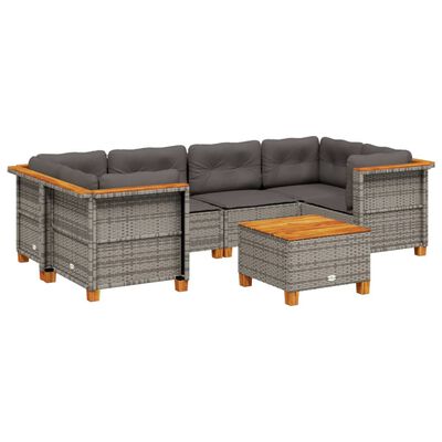 vidaXL 7-delige Loungeset met kussens poly rattan grijs