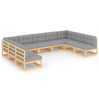 vidaXL 9-delige Loungeset met kussens massief grenenhout