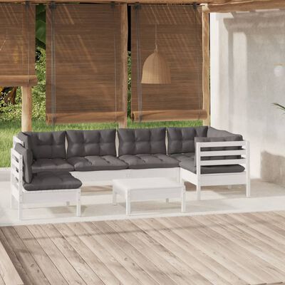 vidaXL 7-delige Loungeset met kussens grenenhout wit