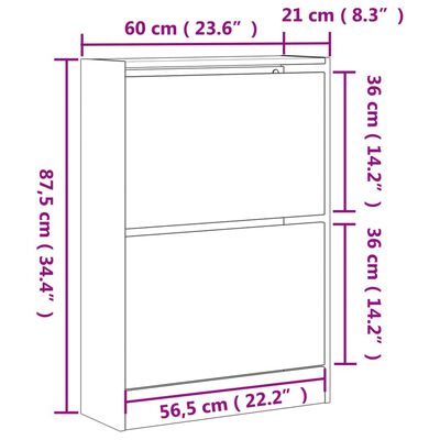 vidaXL Schoenenkast 60x21x87,5 cm bewerkt hout gerookt eikenkleurig