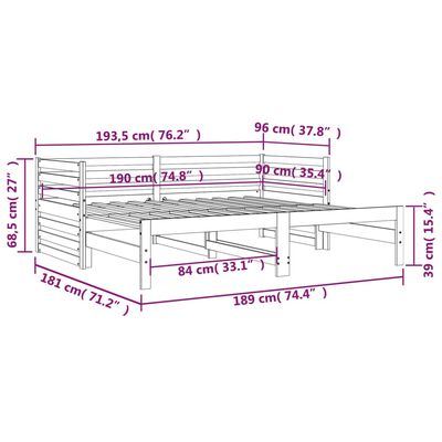 vidaXL Slaapbank uitschuifbaar massief grenenhout zwart 2x(90x190) cm