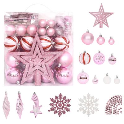 vidaXL 65-delige Kerstballenset roze/rood/wit