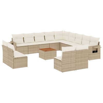 vidaXL 14-delige Loungeset met kussens poly rattan beige