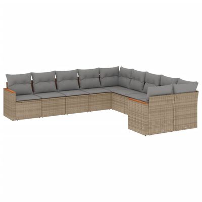 vidaXL 10-delige Loungeset met kussens poly rattan gemengd beige