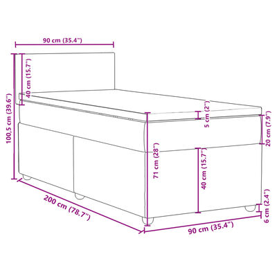 vidaXL Boxspring met matras stof lichtgrijs 90x200 cm