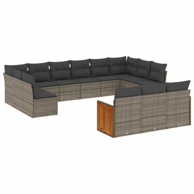 vidaXL 13-delige Loungeset met kussens poly rattan grijs