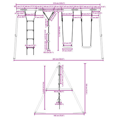 vidaXL Schommelset met schommels, ladder en klimtouw met schijven