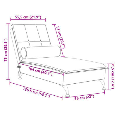 vidaXL Massage chaise longue met bolster fluweel wijnrood