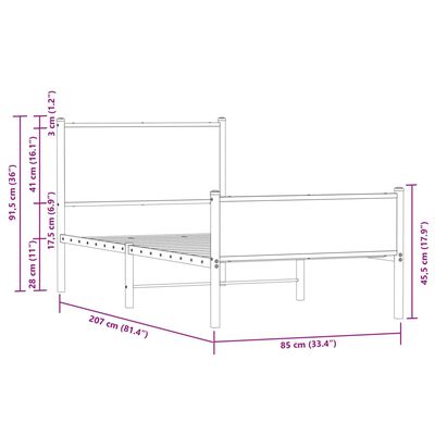 vidaXL Bedframe hoofd- en voeteneinde metaal bruin eiken 80x200 cm