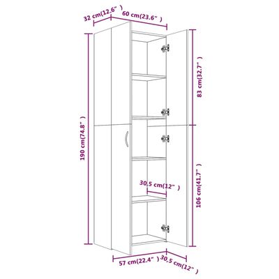 vidaXL Kantoorkast 60x32x190 cm bewerkt hout bruin eikenkleur