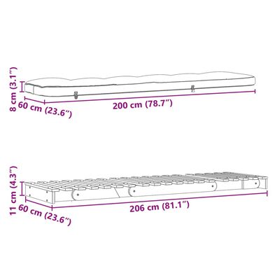 vidaXL Futon slaapbank met matras 60x206x11 cm massief grenenhout