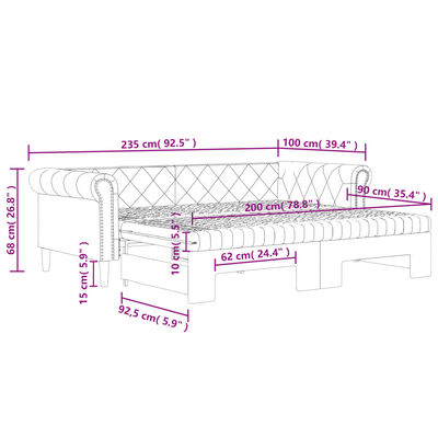 vidaXL Slaapbank onderschuifbed en matrassen 90x200 cm kunstleer zwart