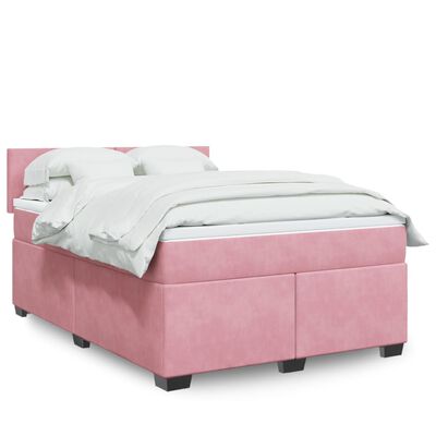 vidaXL Boxspring met matras fluweel roze 140x200 cm