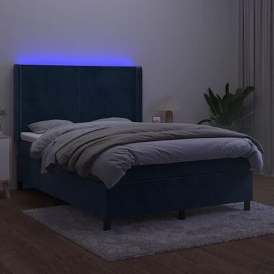 vidaXL Boxspring met matras en LED fluweel donkerblauw 140x190 cm