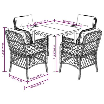 vidaXL 5-delige Tuinset met kussens poly rattan zwart