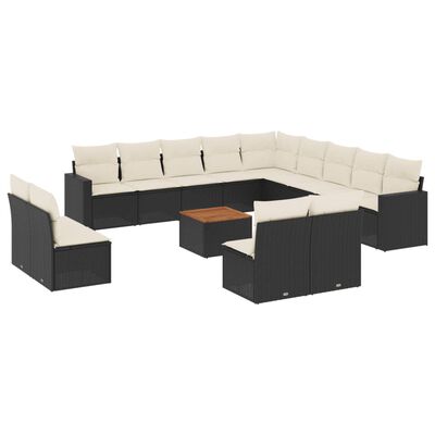 vidaXL 14-delige Loungeset met kussens poly rattan zwart