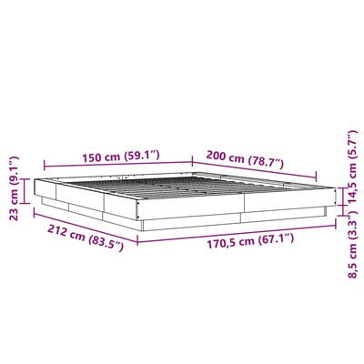 vidaXL Bedframe bewerkt hout gerookt eikenkleurig 150x200 cm