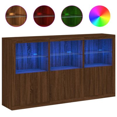 vidaXL Dressoir met LED-verlichting 181,5x37x100 cm bruin eikenkleur