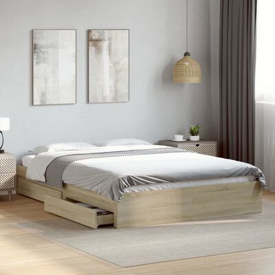 vidaXL Bedframe met lades bewerkt hout sonoma eikenkleurig 160x200 cm