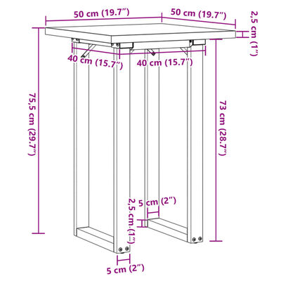 vidaXL Eettafel O-frame 50x50x75,5 cm massief grenenhout en gietijzer