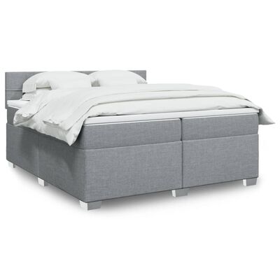 vidaXL Boxspring met matras stof lichtgrijs 200x200 cm