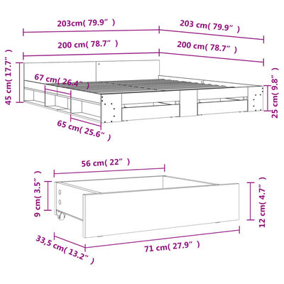 vidaXL Bedframe met lades bewerkt hout wit 200x200 cm