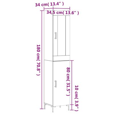 vidaXL Hoge kast 34,5x34x180 cm bewerkt hout bruin eikenkleur